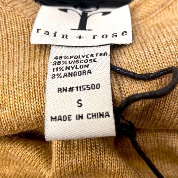 NWT RAIN + ROSE Brown Beige IVORY EMBROIDERED Polyester & Angora Sweater Sz S - Picture 8 of 8